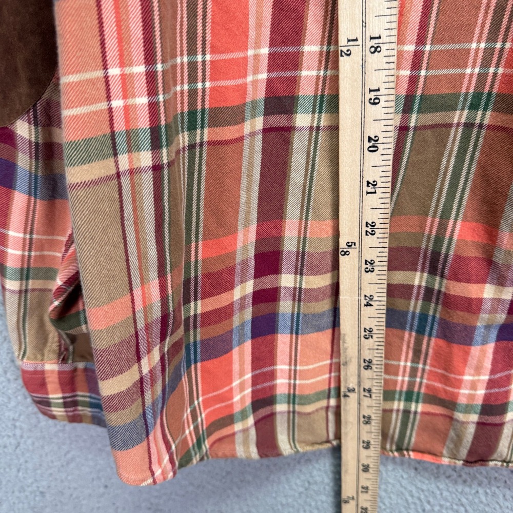 VTG Polo Ralph Lauren Shirt Mens XL Orange Brown Plaid Flannel Elbow Patches 90s - Picture 6 of 9